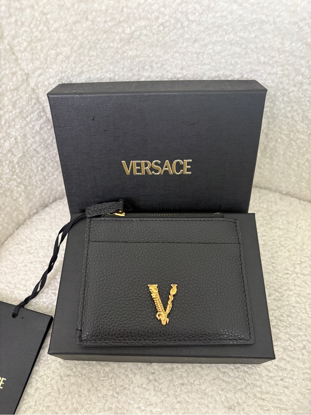 Versace Black Leather Virtus Card Holder/wallet New